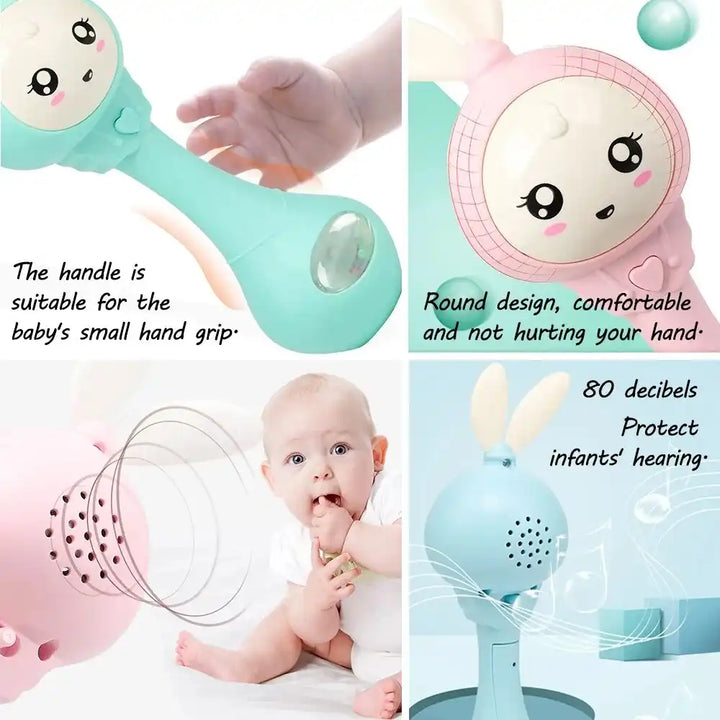 Toneek Baby Musical Rattle and Teethers, Sing Rabbit Baby Toy with 6 Classic Songs and Light for Toddlers Infant - MEACAOFG
