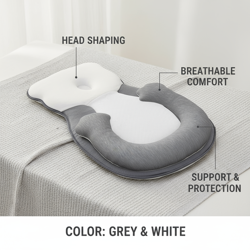 Memory foam infant pillow with breathable mesh and head support