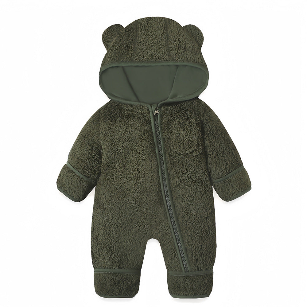 Newborn Baby Bear Outfit With Fold-Over Mittens and Footies