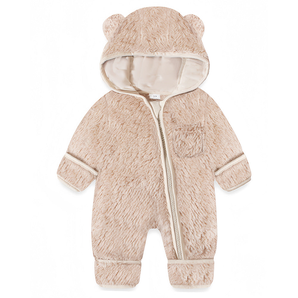 Newborn Baby Bear Outfit With Fold-Over Mittens and Footies