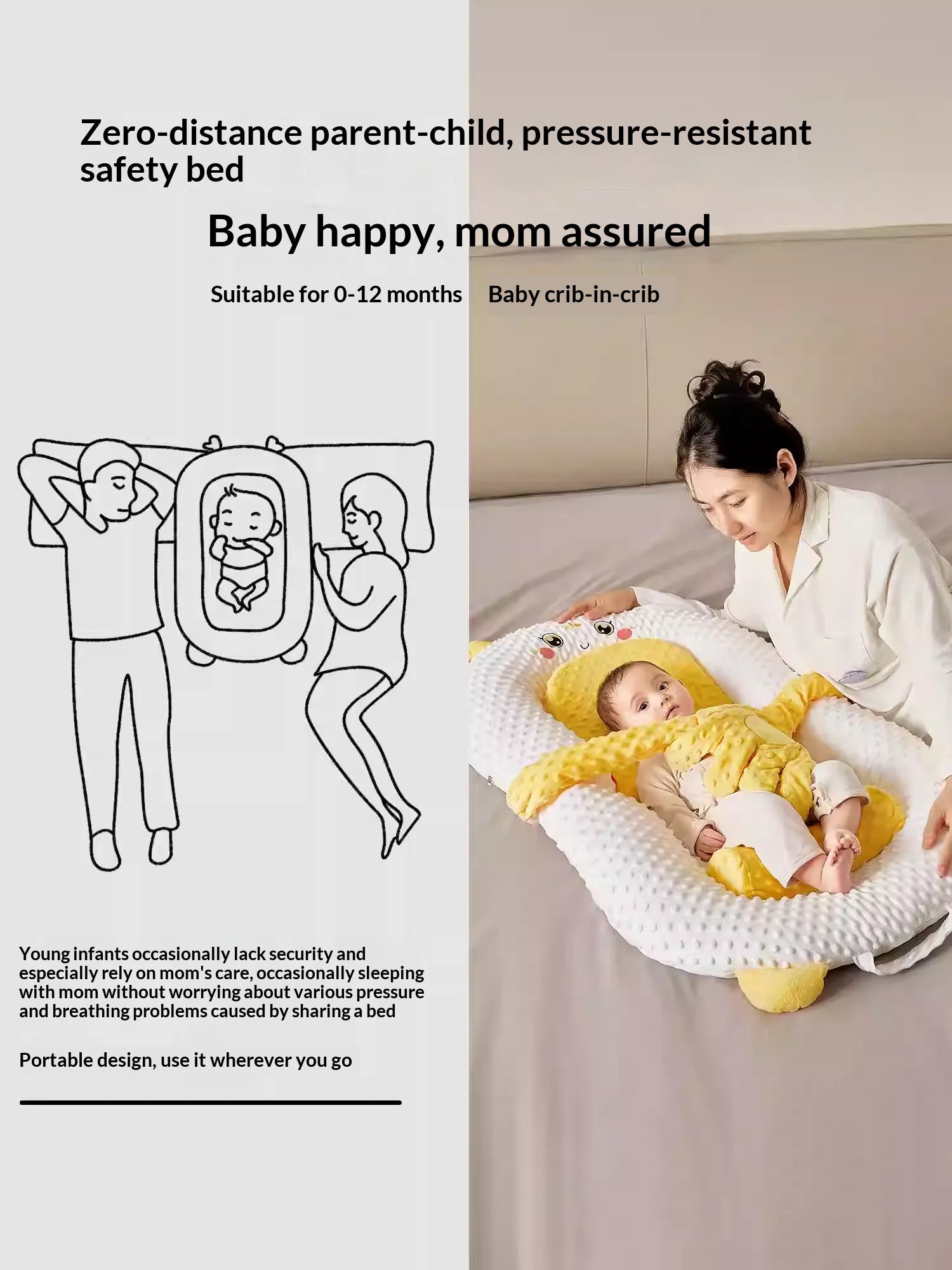 Premium Baby Soothing Bed - Portable Infant Sleep Comfort Bassinet with Gentle Rocking Motion