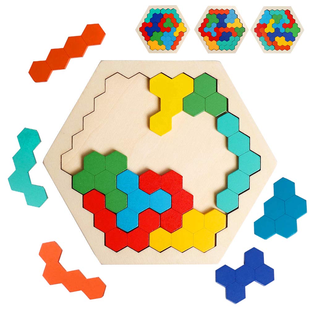 Wooden Hexagon Puzzle for Kid MEACAOFG