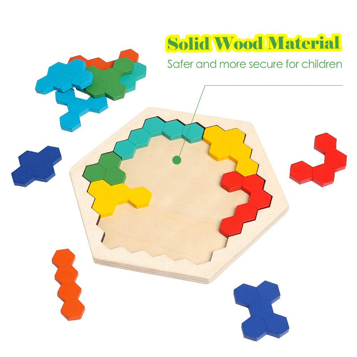 Wooden Hexagon Puzzle for Kid MEACAOFG