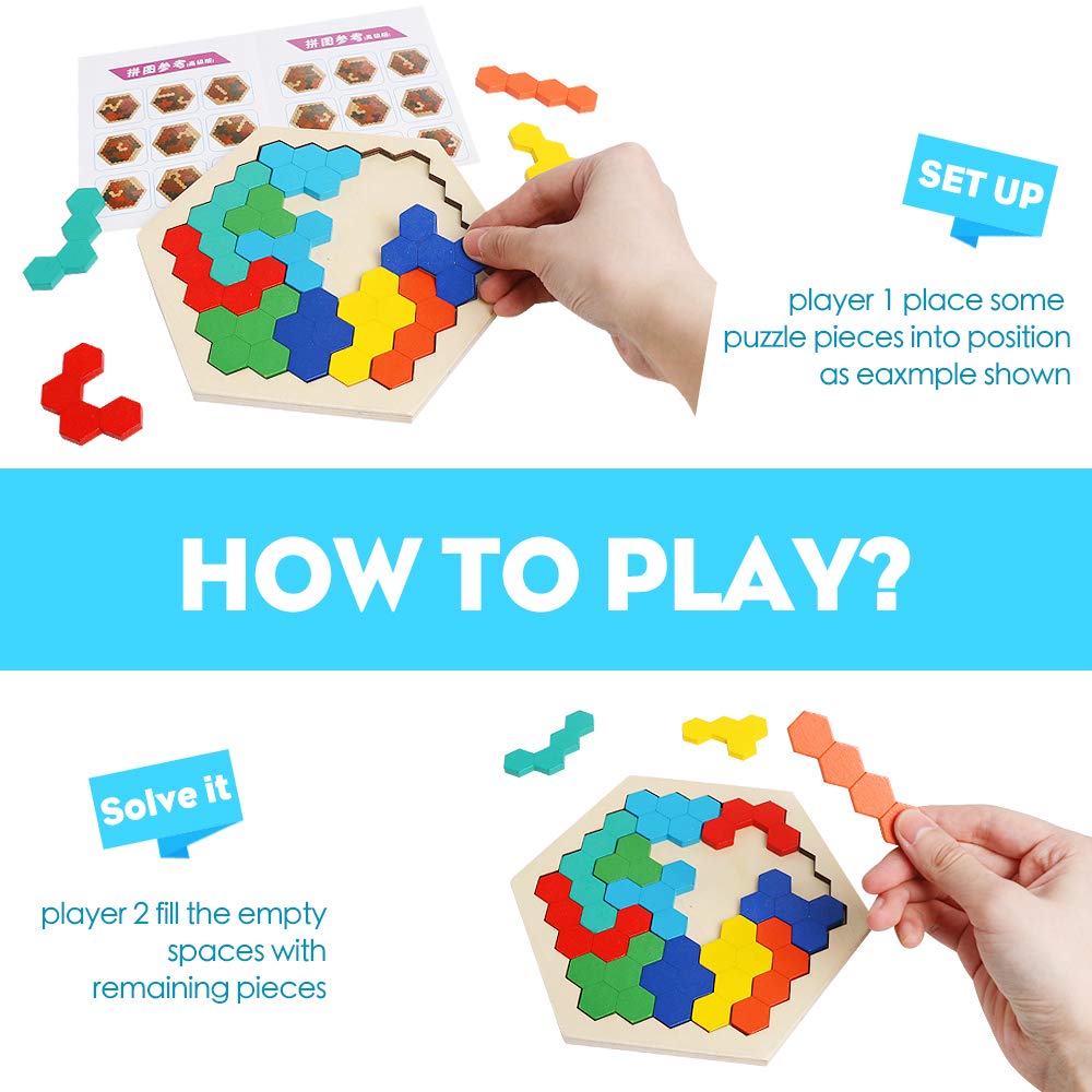 Wooden Hexagon Puzzle for Kid MEACAOFG