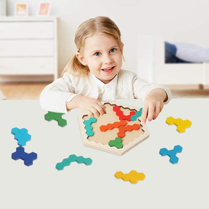 Wooden Hexagon Puzzle for Kid MEACAOFG