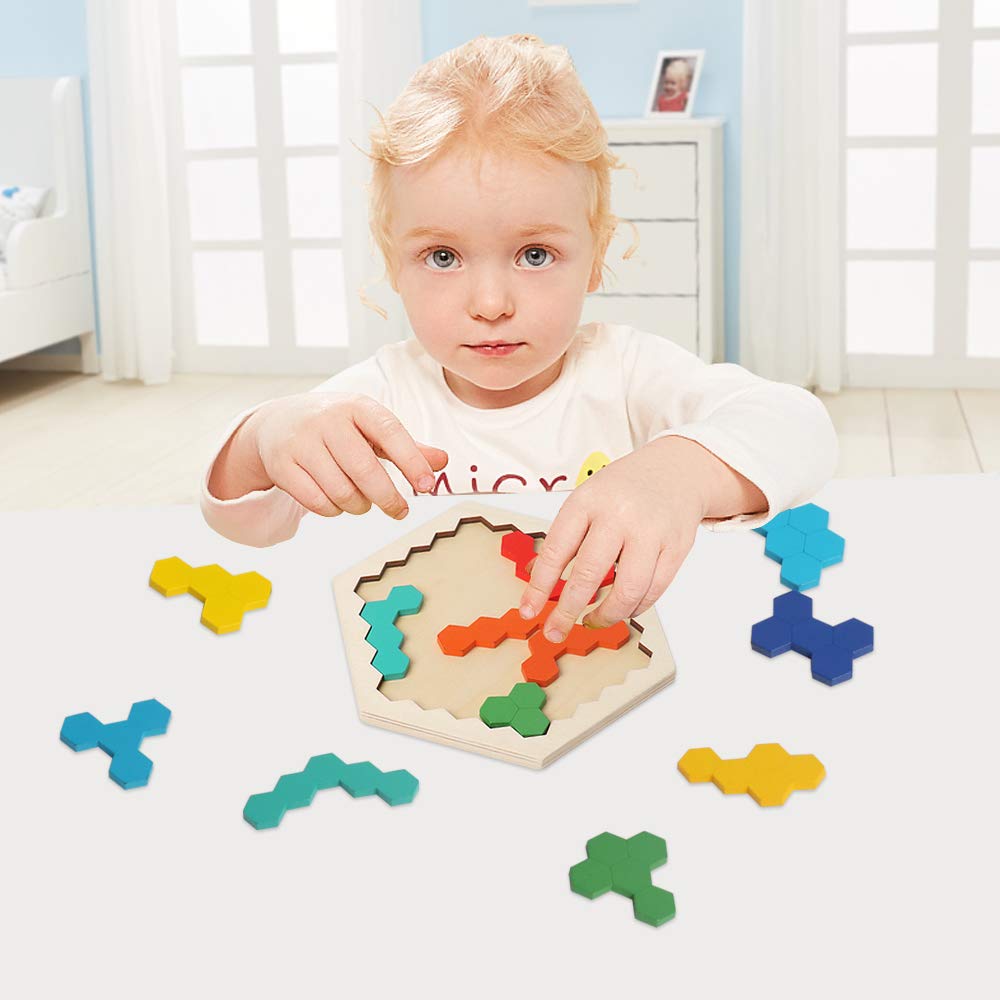 Wooden Hexagon Puzzle for Kid MEACAOFG