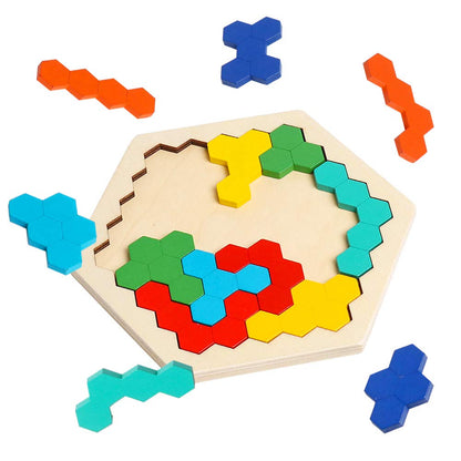 Wooden Hexagon Puzzle for Kid MEACAOFG