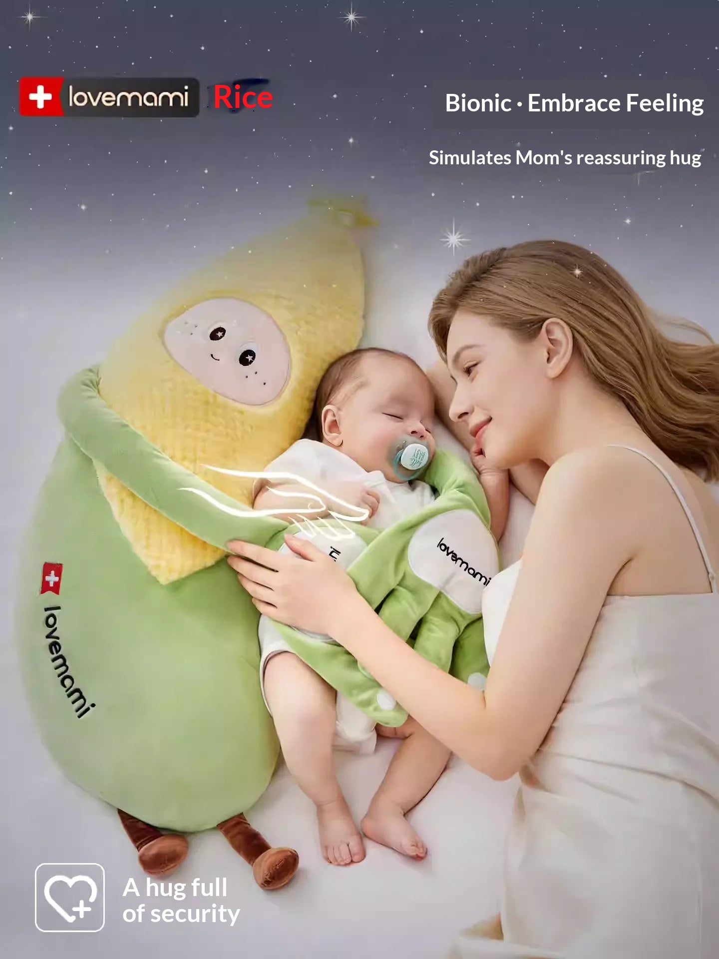 Lovemami smart baby soothing toy mimicking a mother's hand patting a sleeping newborn for better sleep quality.