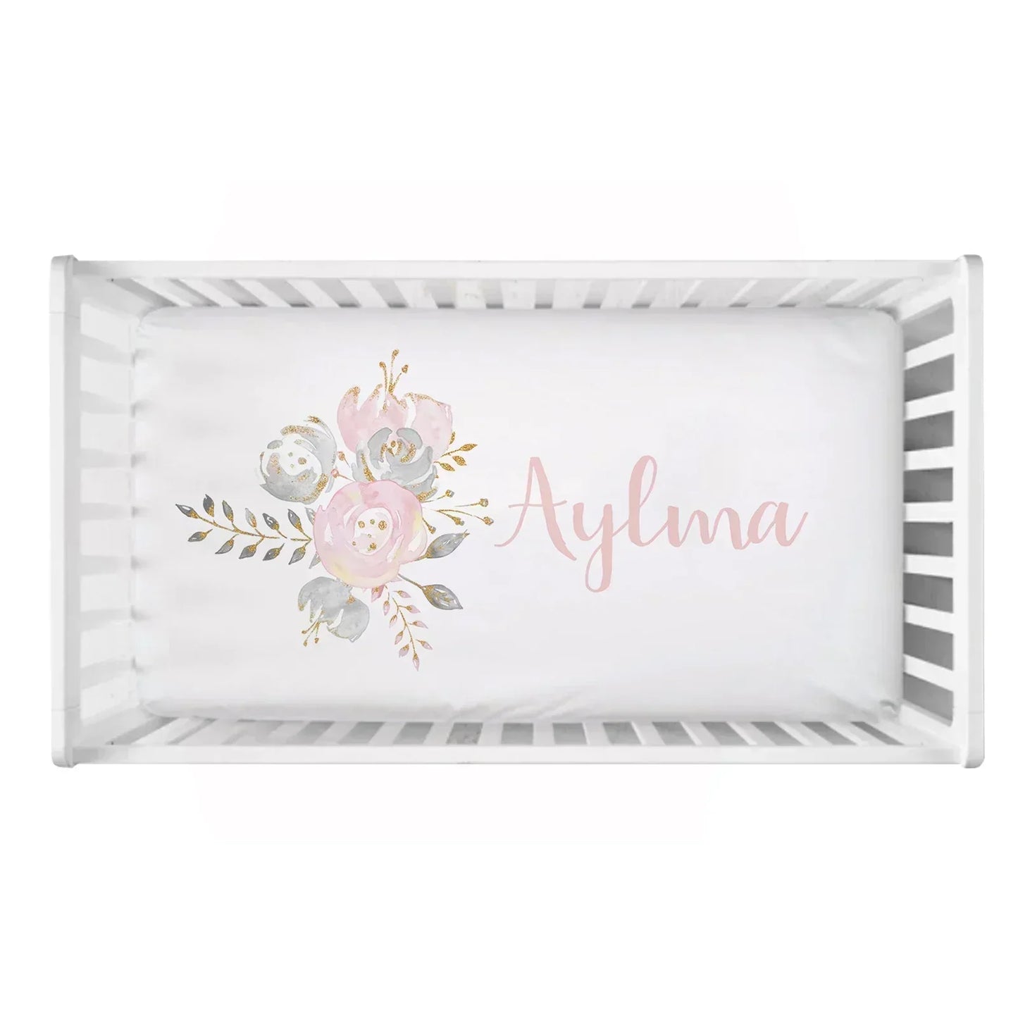 Personalized Name Blush Gold Floral Bedding Set