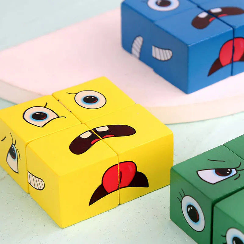 Kids Face Change Expression Puzzle Building Blocks Montessori Cube Table Game Toy Early Educational Toys for Children Gifts - MEACAOFG