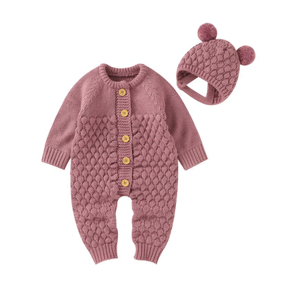 Baby Winter Jumpsuit Romper + Bear Hat Set