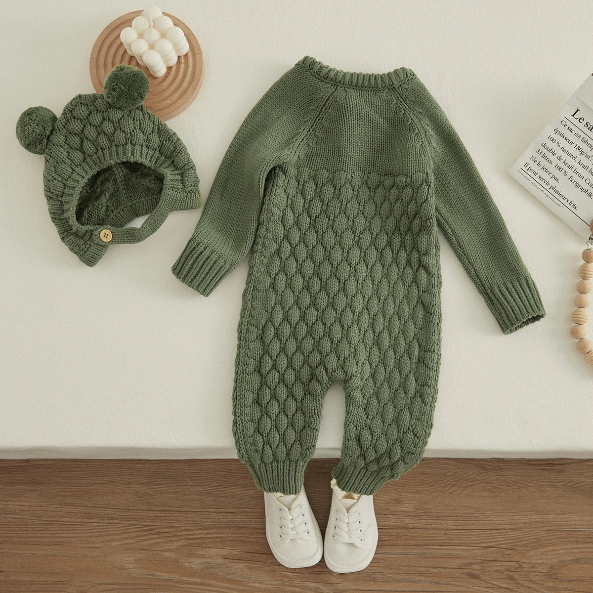 Baby Winter Jumpsuit Romper + Bear Hat Set