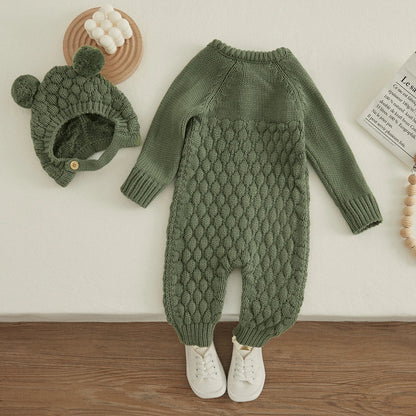 Baby Winter Jumpsuit Romper + Bear Hat Set