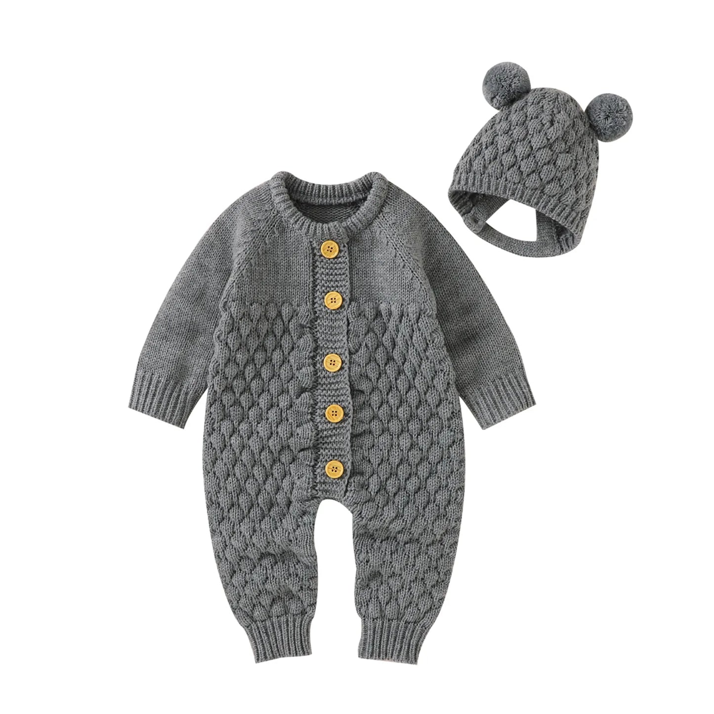 Baby Winter Jumpsuit Romper + Bear Hat Set
