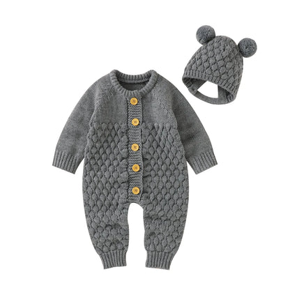 Baby Winter Jumpsuit Romper + Bear Hat Set