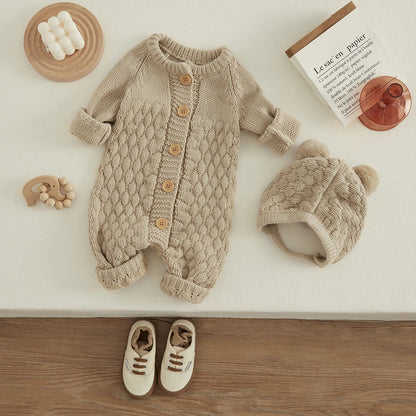 Baby Winter Jumpsuit Romper + Bear Hat Set