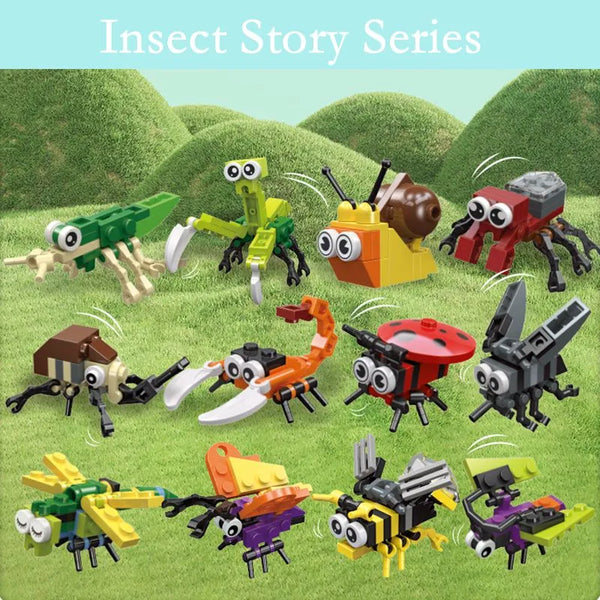 MEACAOFG Mini Insect Series Building Block Ladybug Dragonfly Butterfly Snail Wasp Mantis Beetle Bricks Toys Christmas Gifts For Children