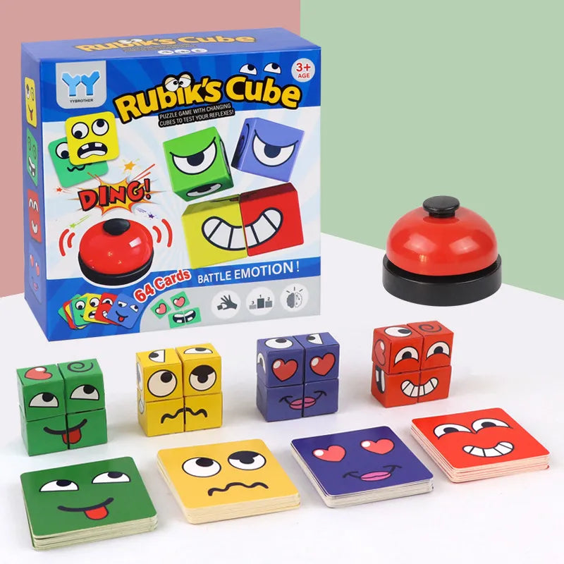 Kids Face Change Expression Puzzle Building Blocks Montessori Cube Table Game Toy Early Educational Toys for Children Gifts - MEACAOFG