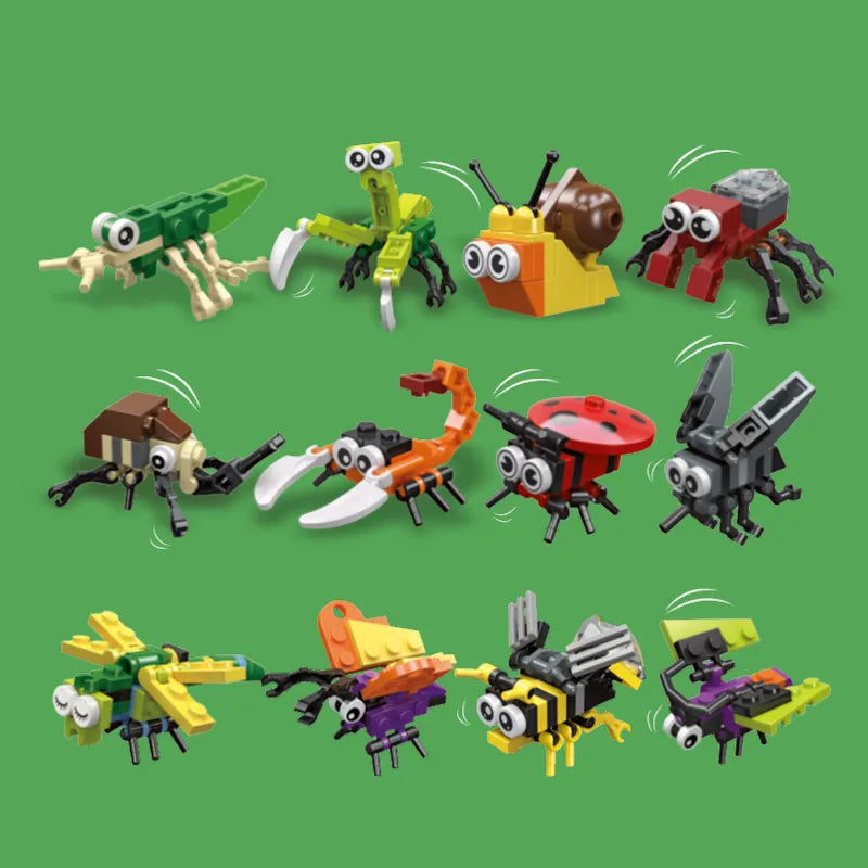 MEACAOFG Mini Insect Series Building Block Ladybug Dragonfly Butterfly Snail Wasp Mantis Beetle Bricks Toys Christmas Gifts For Children