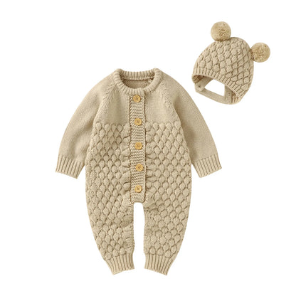 Baby Winter Jumpsuit Romper + Bear Hat Set