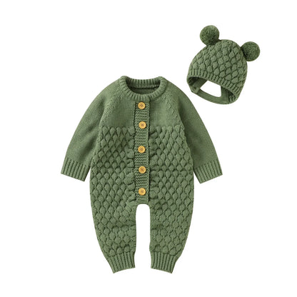 Baby Winter Jumpsuit Romper + Bear Hat Set