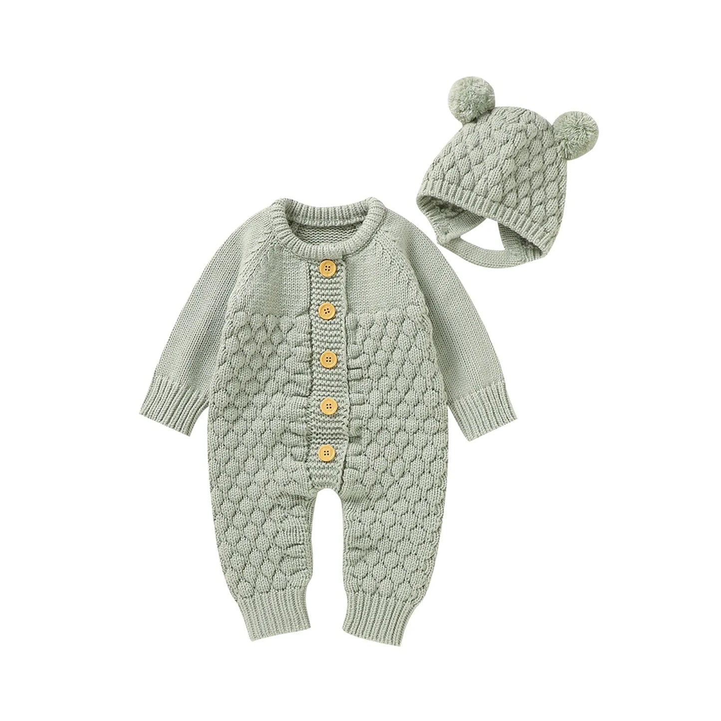 Baby Winter Jumpsuit Romper + Bear Hat Set