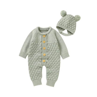Baby Winter Jumpsuit Romper + Bear Hat Set