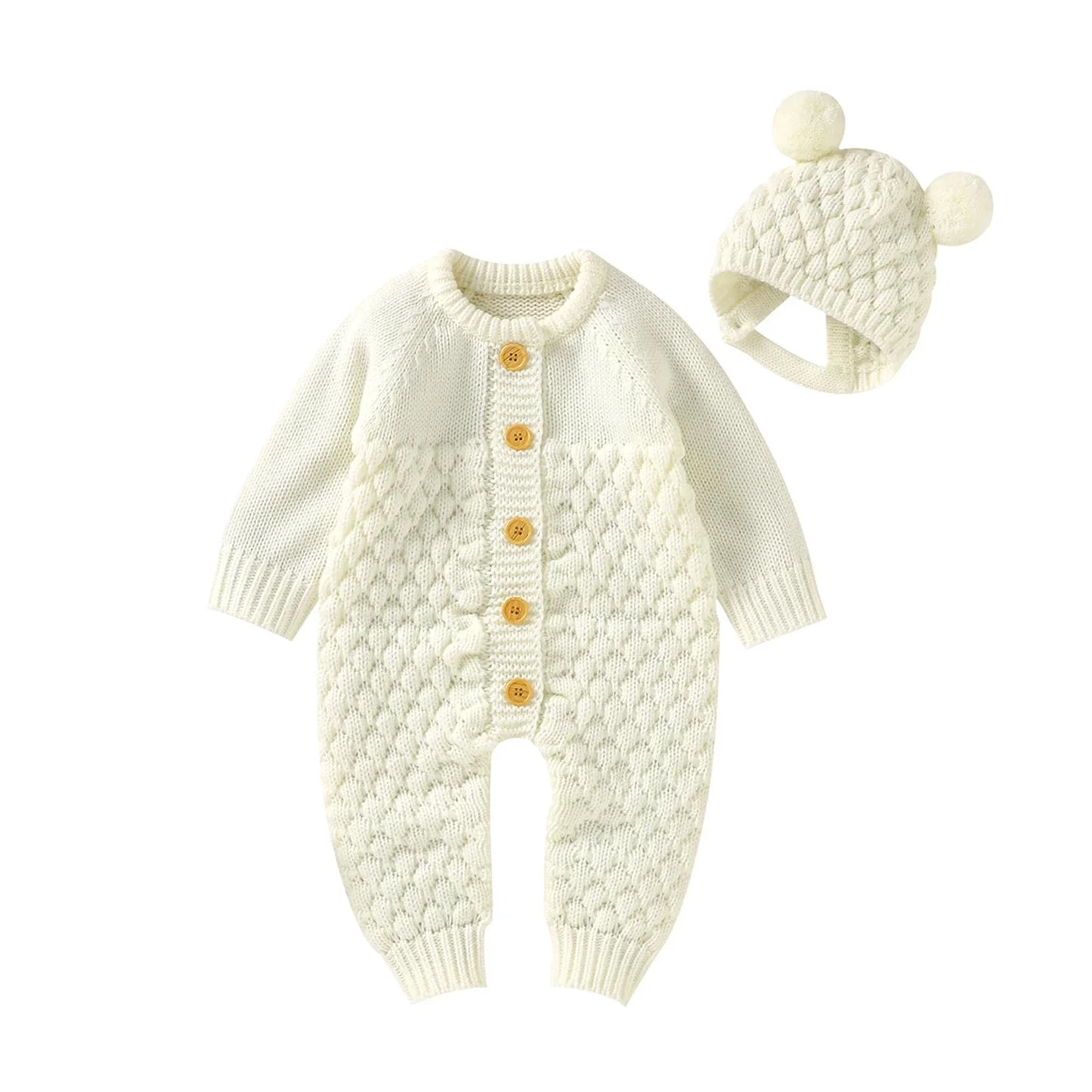 Baby Winter Jumpsuit Romper + Bear Hat Set