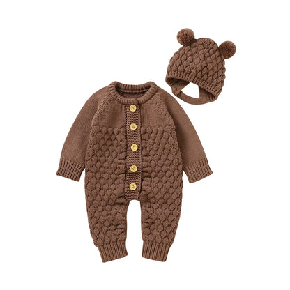 Baby Winter Jumpsuit Romper + Bear Hat Set