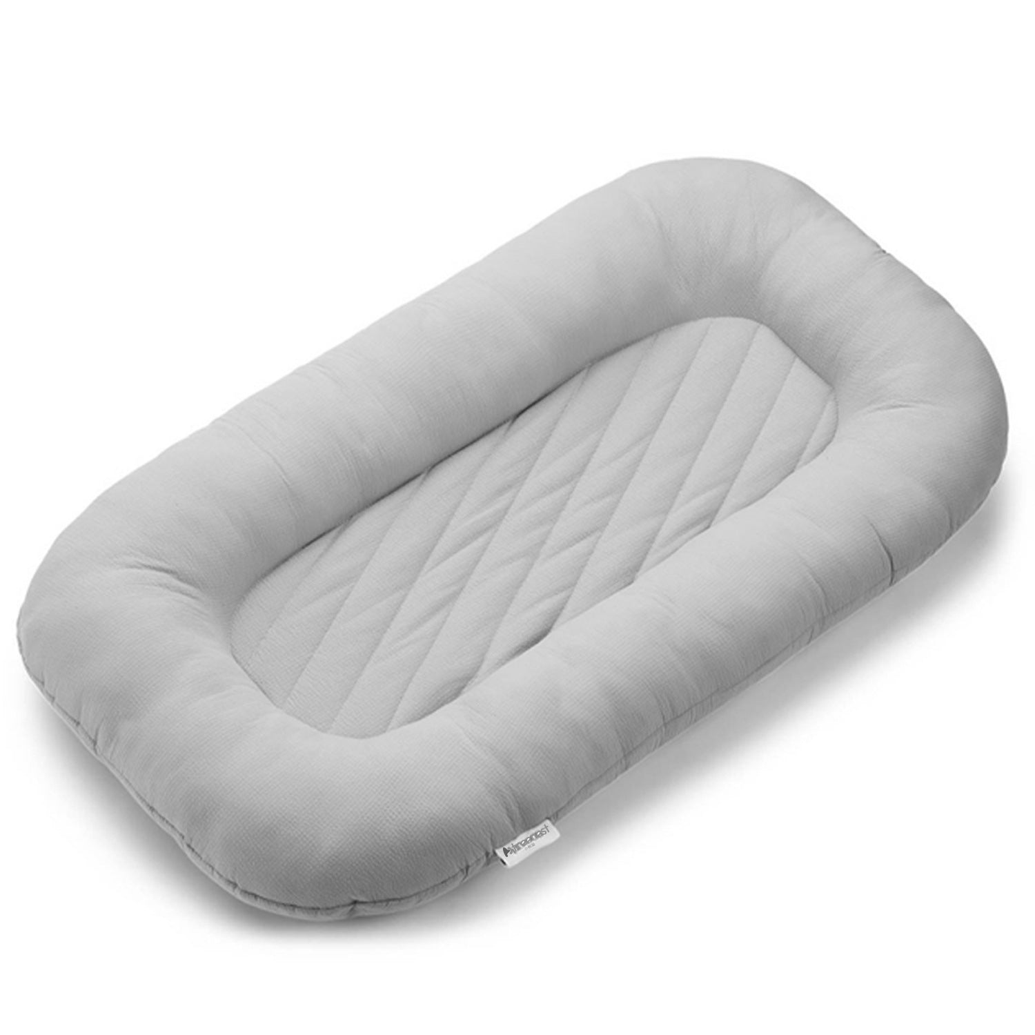 Gray plush striped infant lounger bed