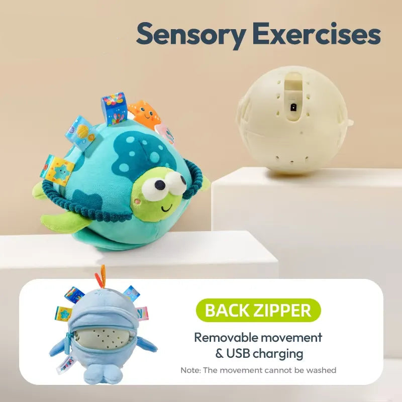 Jollybaby sensory exercise toy with turtle design on a beige background