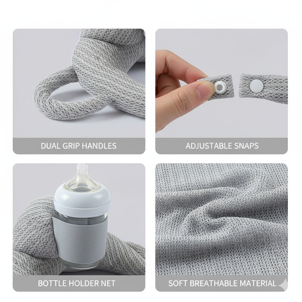 Adjustable buckle and plush fabric details