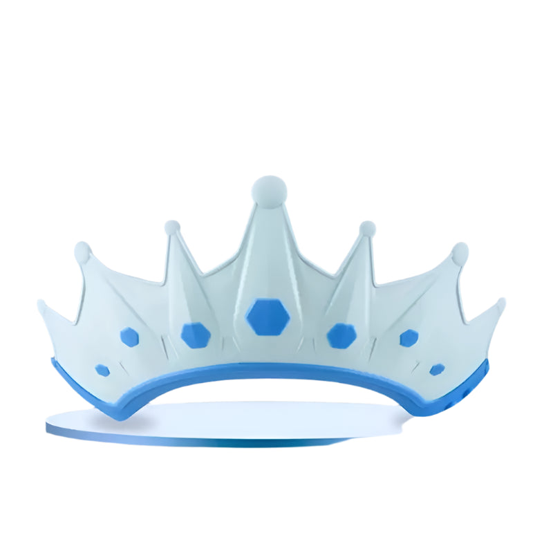Yellow crown-shaped baby shampoo hat for tear-free hair washing