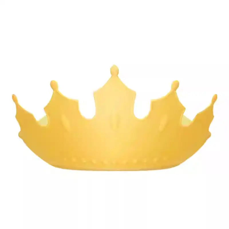 Yellow crown-shaped baby shampoo hat for tear-free hair washing