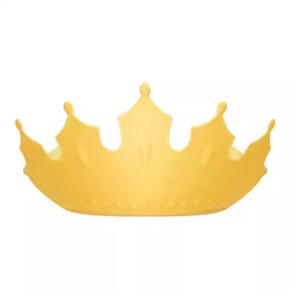 Yellow crown-shaped baby shampoo hat for tear-free hair washing