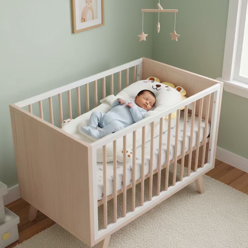 Anti reflux baby lounger placed inside crib for co-sleeping