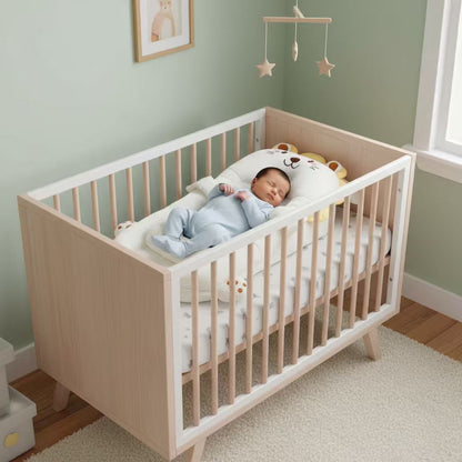 Anti reflux baby lounger placed inside crib for co-sleeping