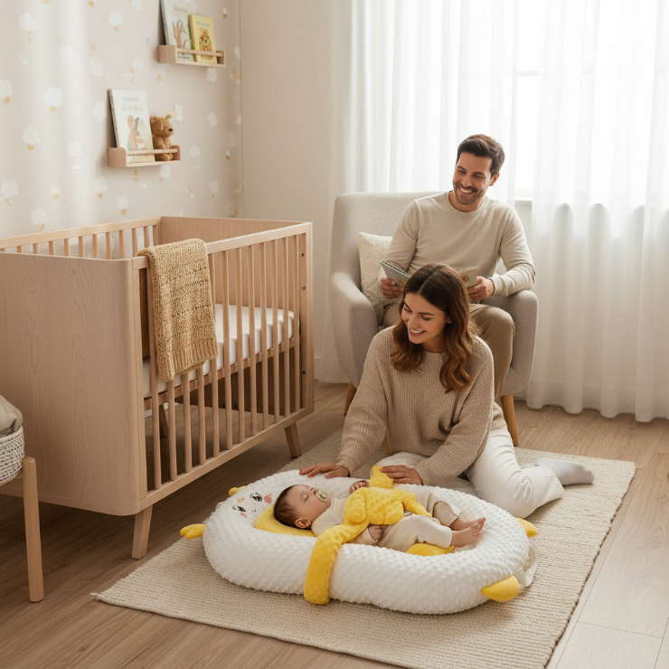 Automatic patting infant sleeper used in cozy home nursery