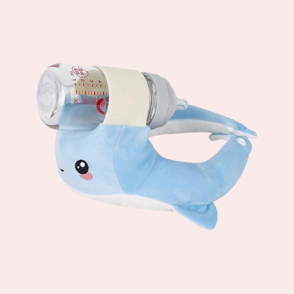 Blue whale baby bottle feeding support pillow