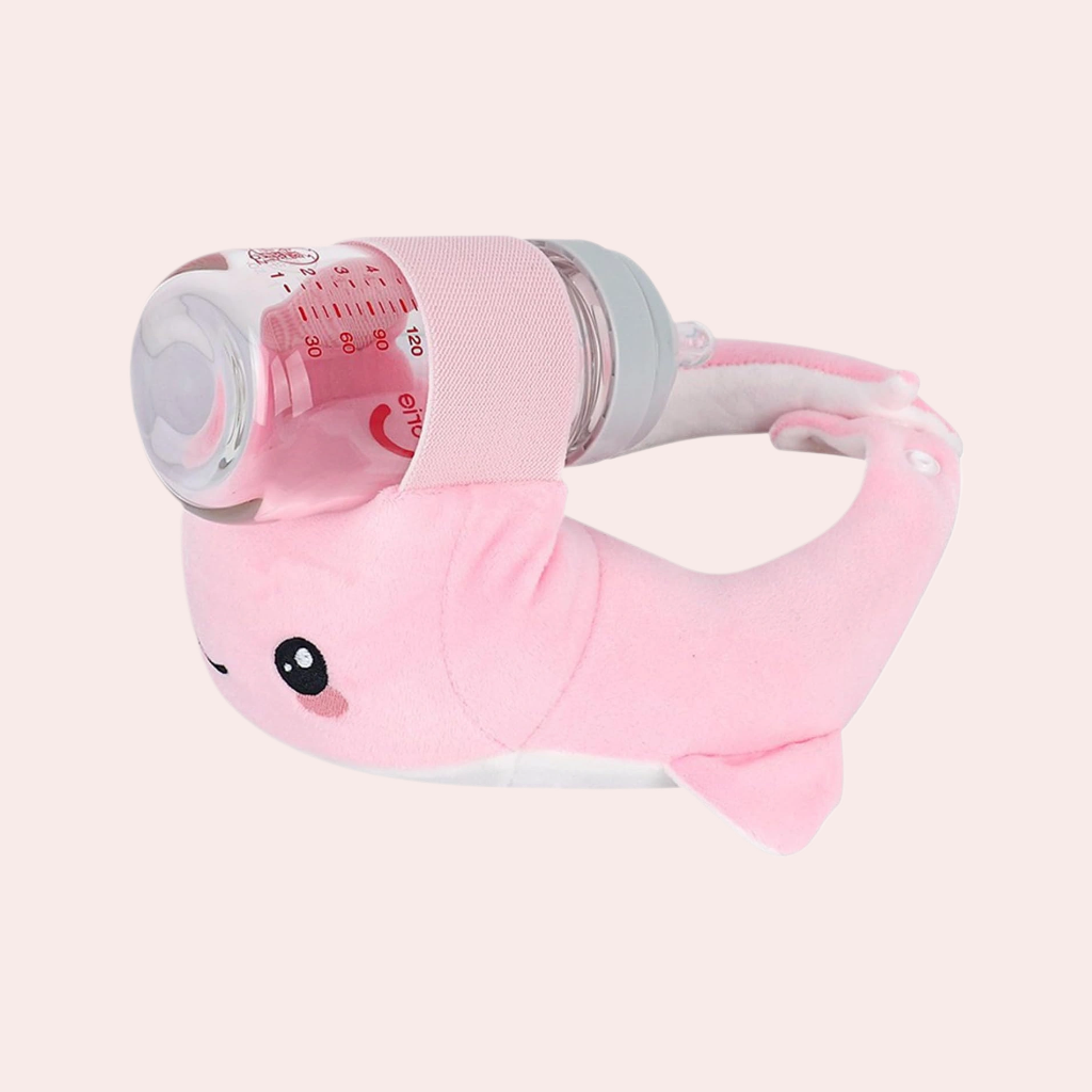 Pink hands free bottle feeding pillow