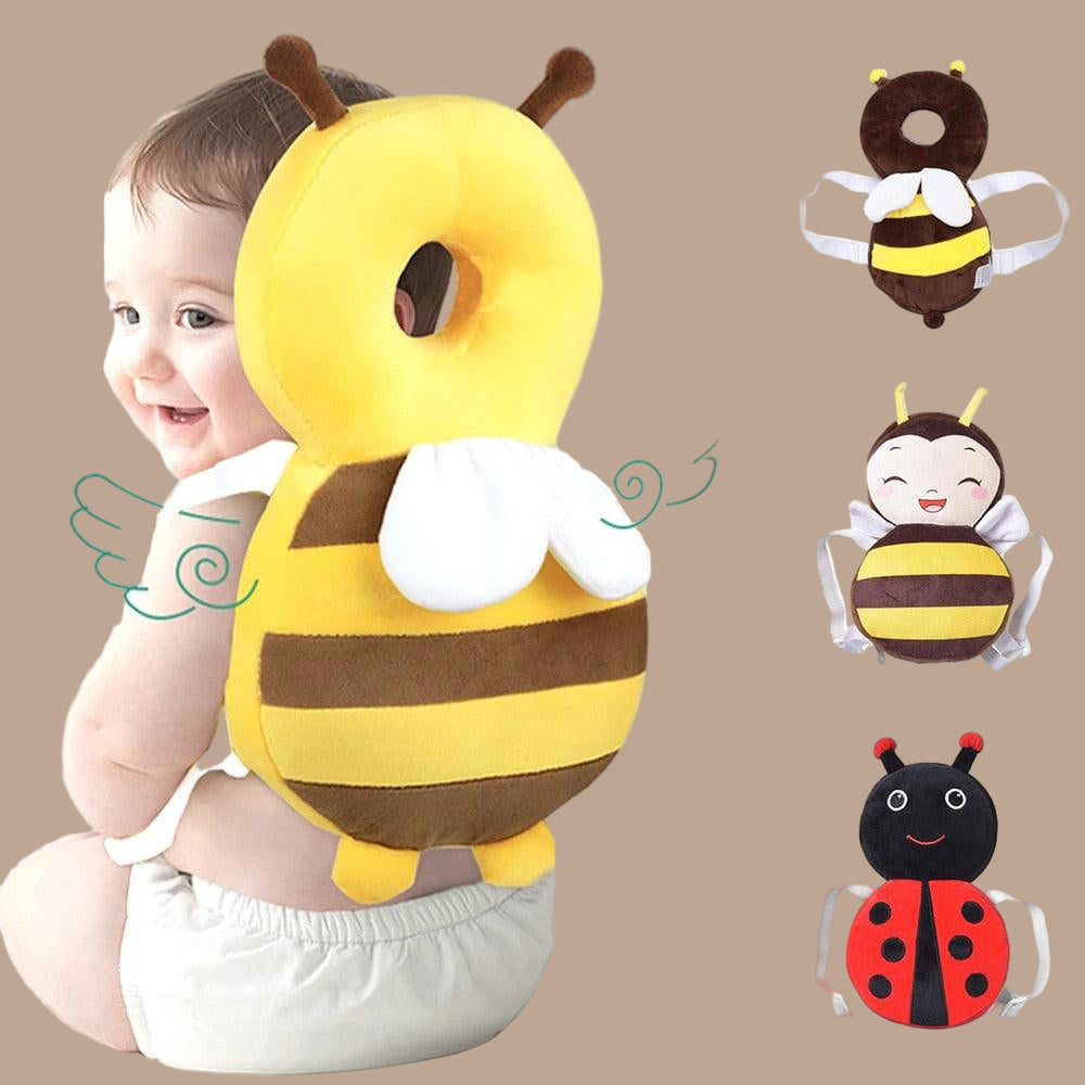 baby head protection pillow bee design, Infant safety cushion for crawling back view