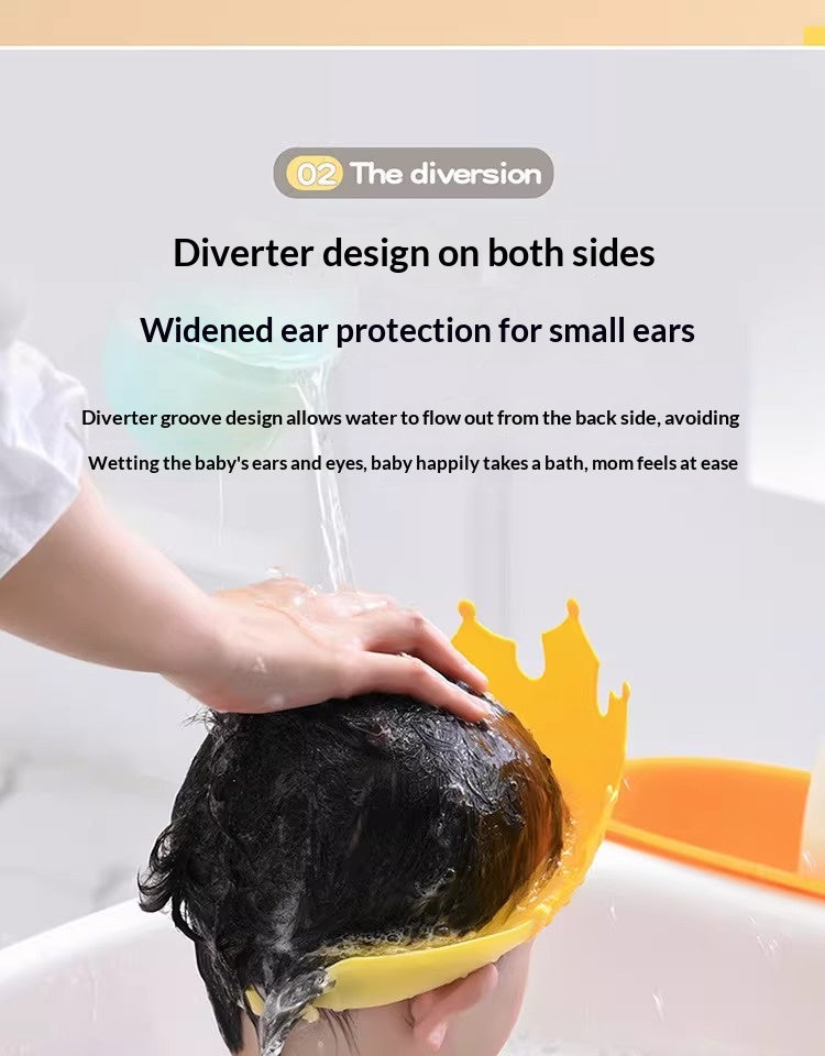 Soft blue and pink silicone shower caps for toddlers showing adjustable fit