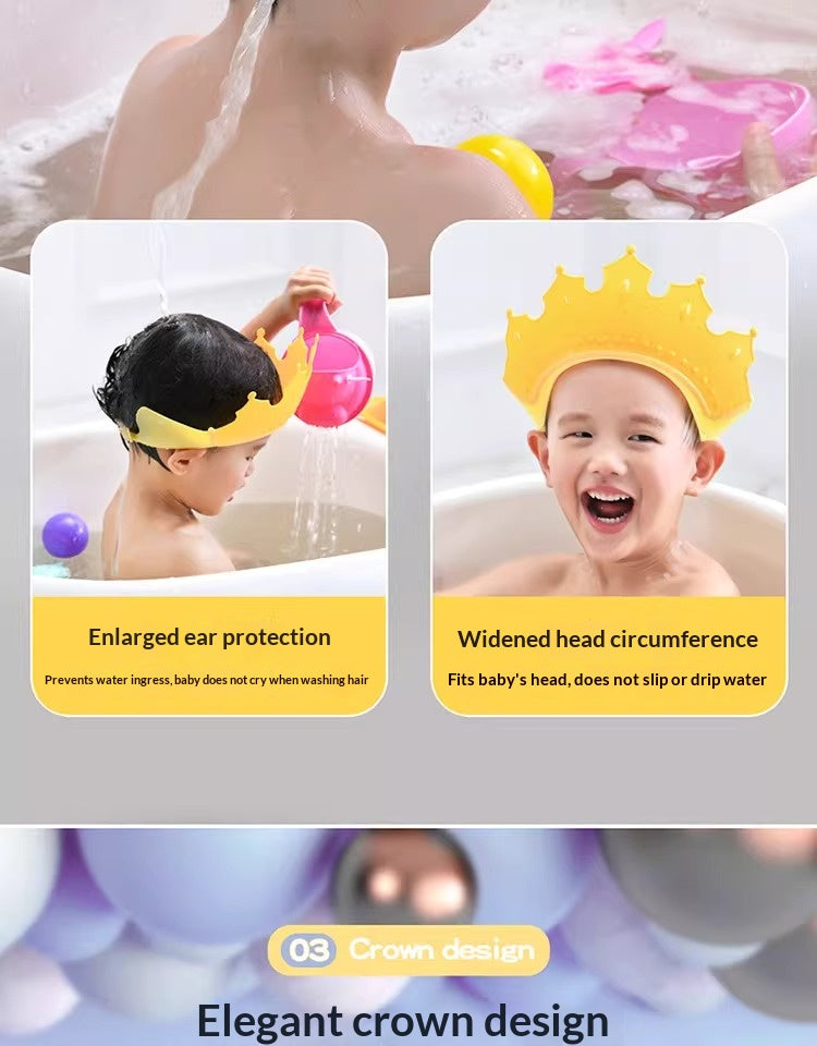 Soft blue and pink silicone shower caps for toddlers showing adjustable fit