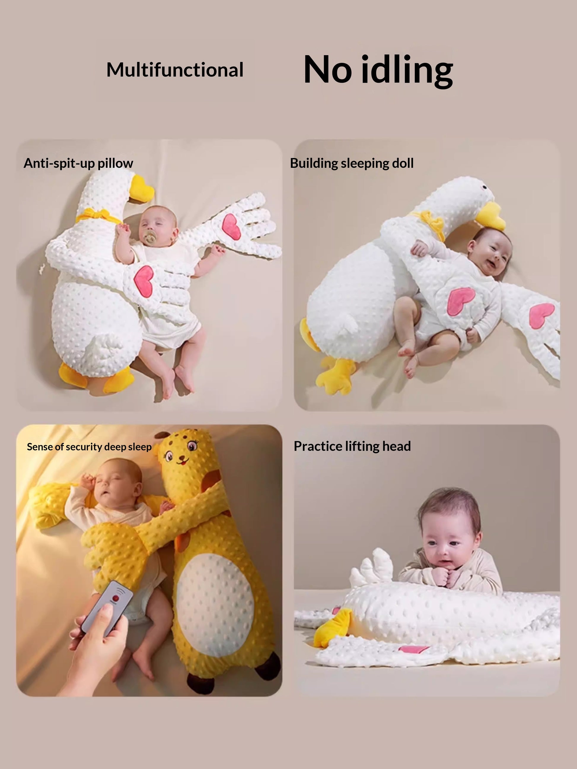 3-in-1 white goose baby soothing pillow for newborn sleep training