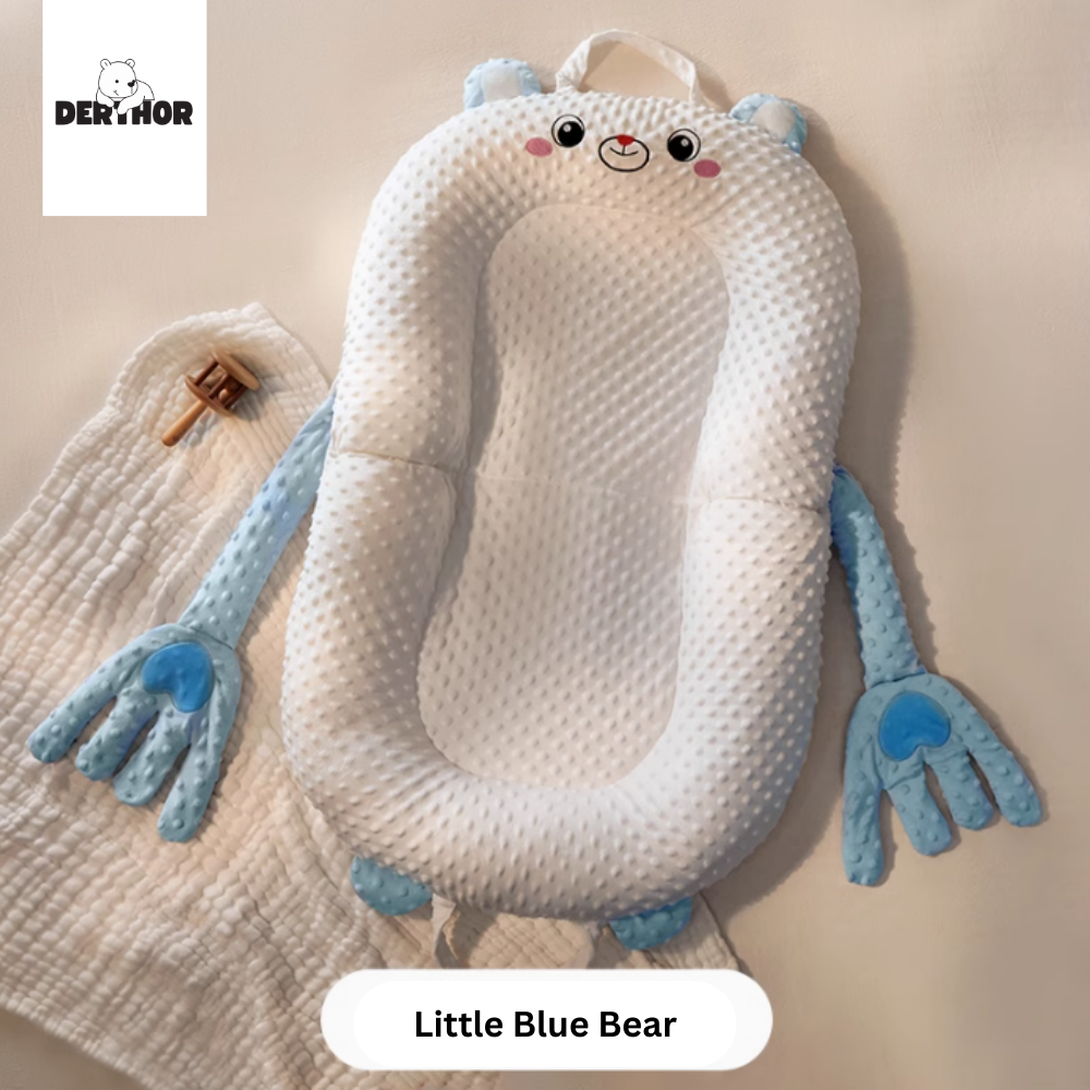 Biomimetic baby cuddle bed blue bear variant with removable patting hands