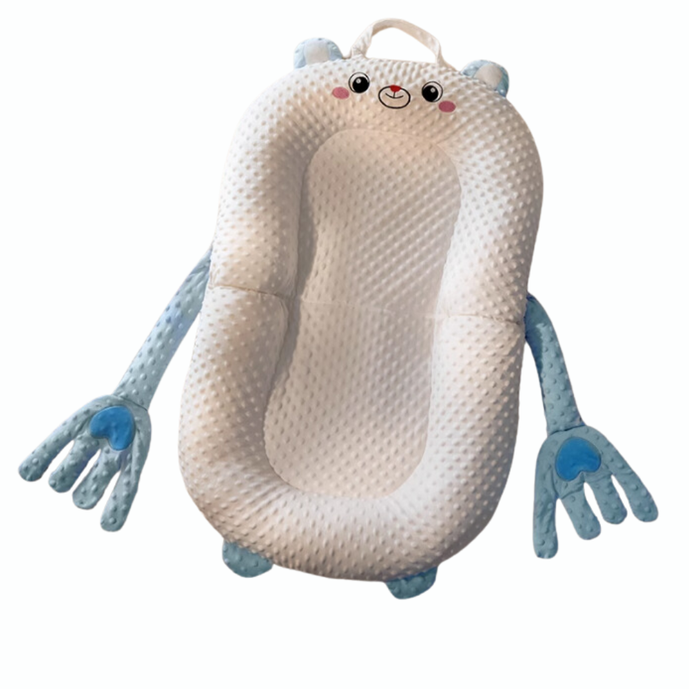 Biomimetic baby cuddle bed with smart patting hands in blue bear design