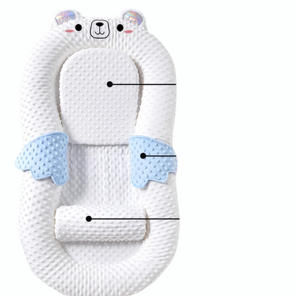 Anti reflux baby lounger in white bear style with dual sided fabric