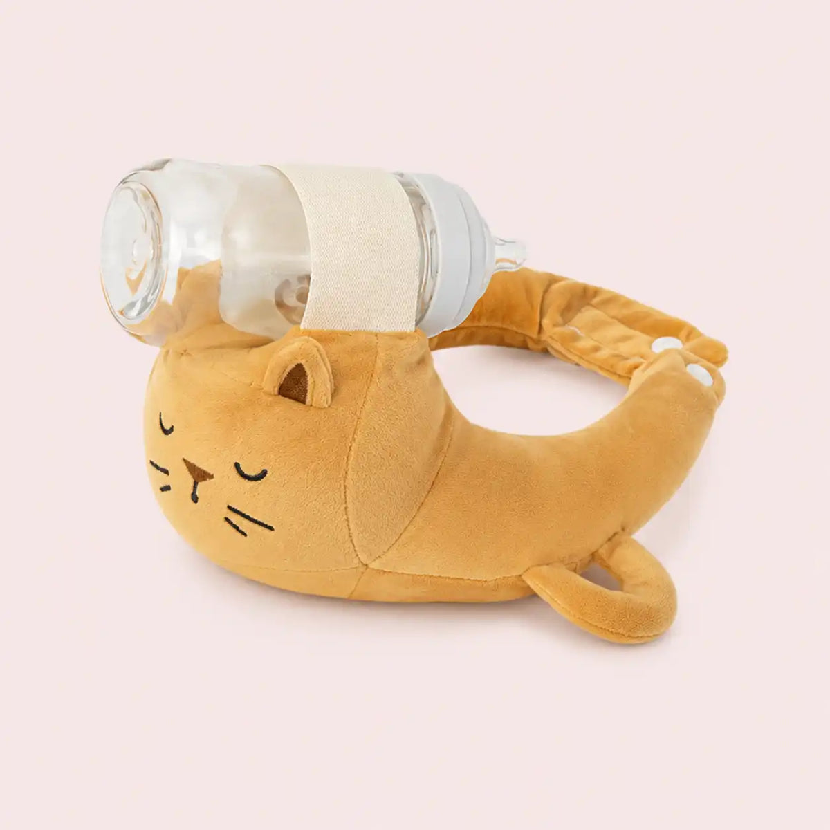 Coffee cat plush baby bottle holder pillow with adjustable arms