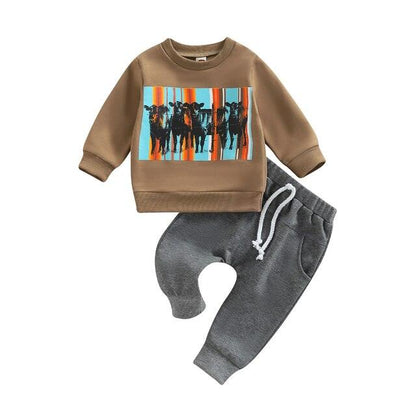 Bull Print Baby Boy Clothes Set