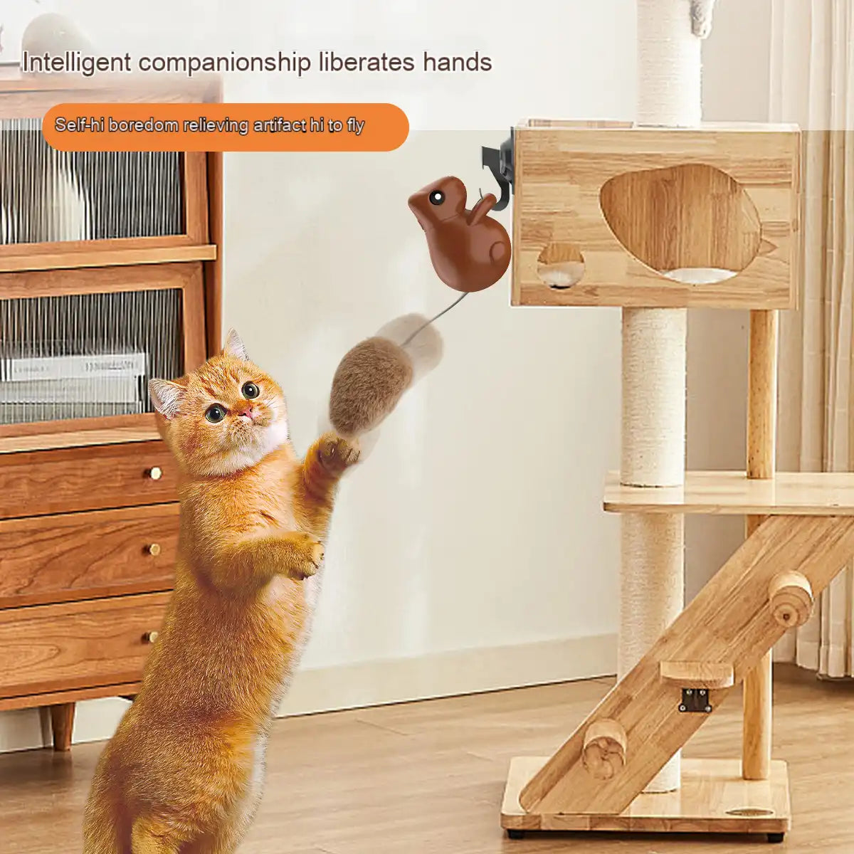 MEACAOFG Automatic cat teaser squirrel toys self hi boredom teaser cat stick kitten cat toys electric smart cat toys with